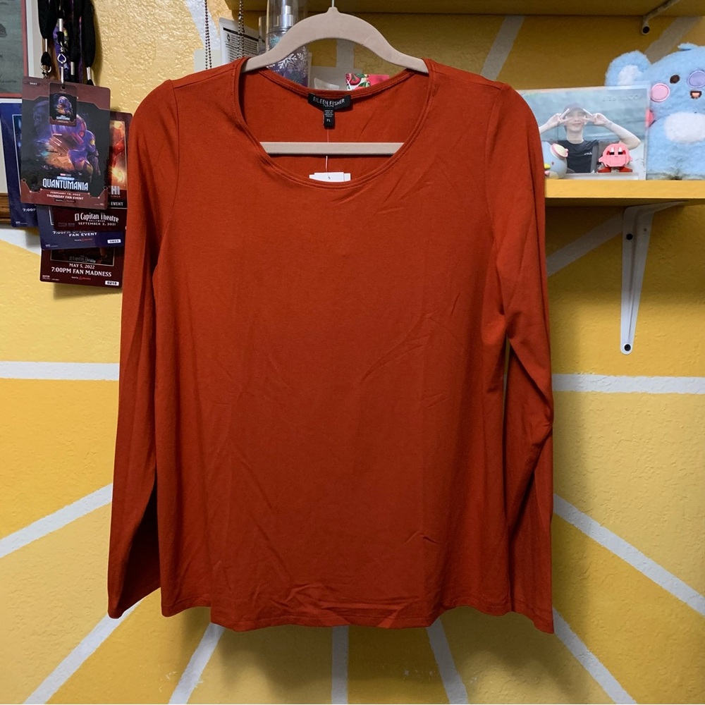 NWT Eileen Fisher Jewel Neck Long Sleeve Tee in Spice Size Petite Large